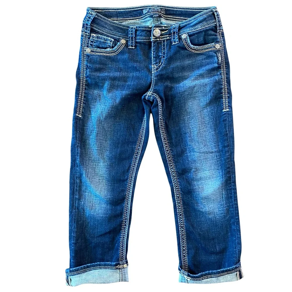 Silver Jeans Aiko Capri Denim Pants Stretch - Picture 1 of 7